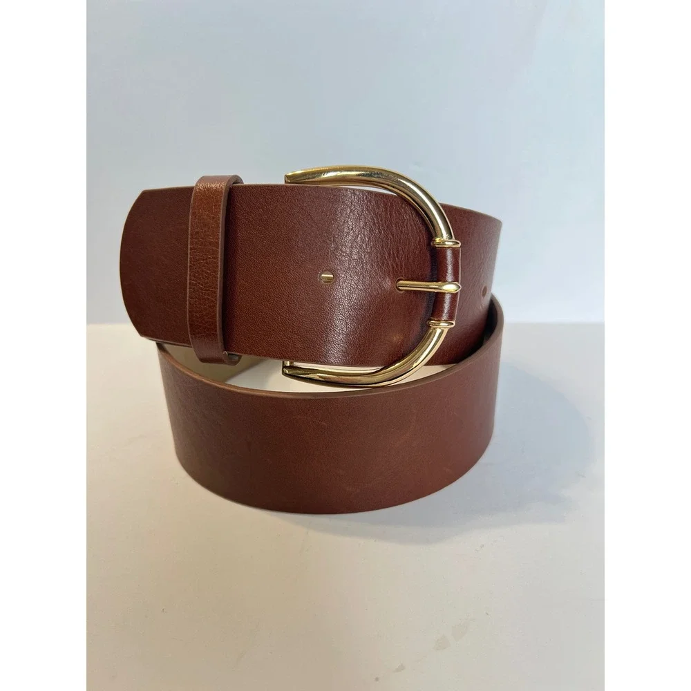 Banana Republic Womens Wide Brown Leather Waist Belt Gold Buckle Size Medium 32